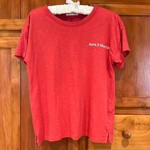Rag & Bone Soft Red SS Crew Neck T-Shirt “Have A Nice Day” Graphic. Size XS